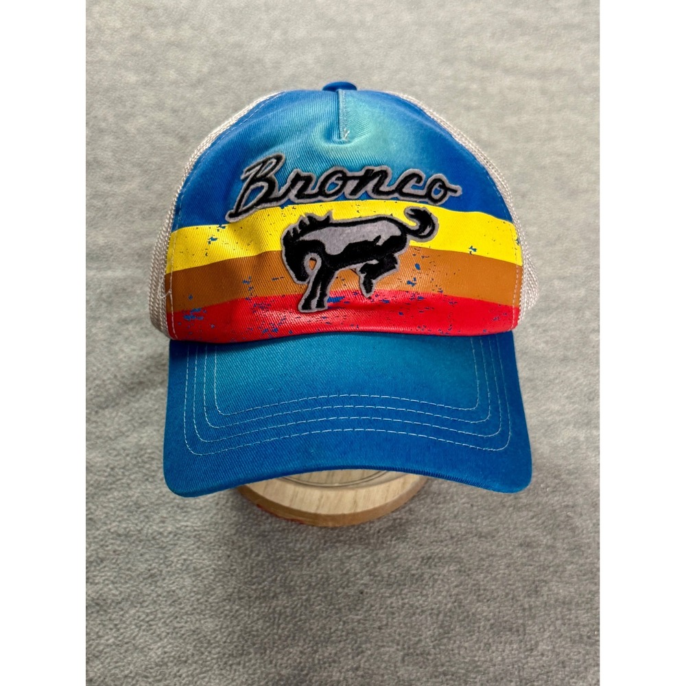 Ford Bronco Trucker Hat Blue Retro Sunset Stripe Mesh Snapback Cap Vintage Style
